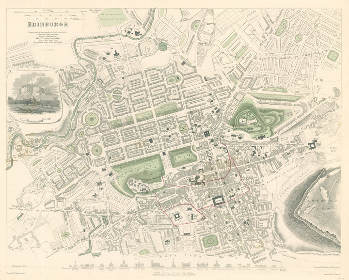 Antique Map of Edinburgh, Scotland By SDUK. 1834