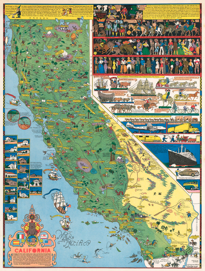 Mid-Century Pictorial Map of California by Jo Mora, 1945