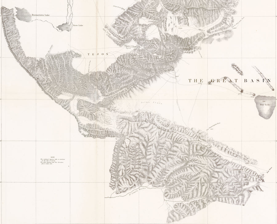 Antique Railroad Survey Map of Passes in the Sierra Nevada from Walker's Pass to the Coast Range by: R.S. Williamson, 1852