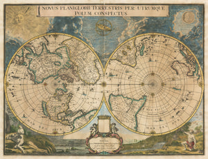 authentic antique map of the world shown in a polar projection. Novus Planiglobii Terrestris Per Utrumque Polum Conspectus By: Willem Blaeu Family / Gerard Valck, 1695.