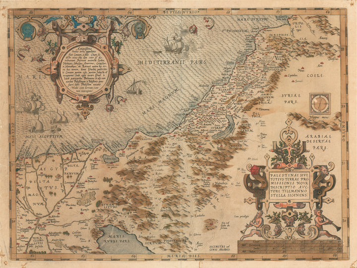 Antique Map of the Holy Land: Palestinae sive totius Terrae Promissionis, Nova Descriptio By: Abraham Ortelius Date: 1570-75