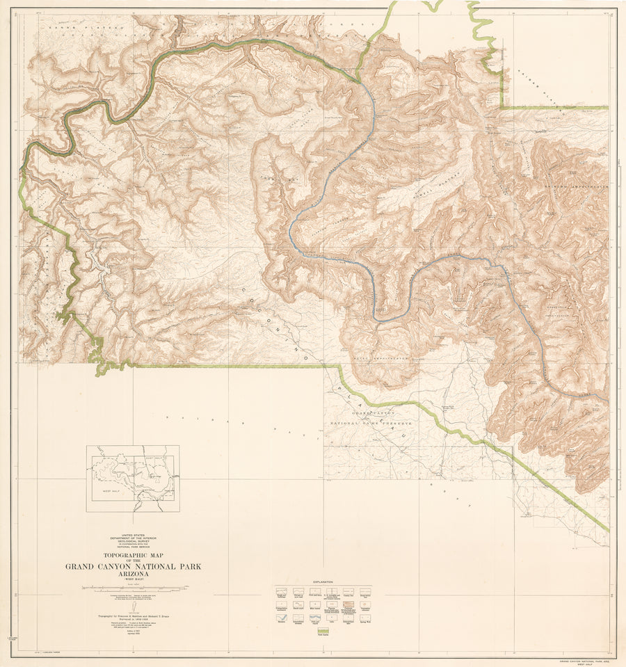 1927 / 1939 Topographical Map of the Grand Canyon National Park, AZ