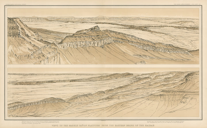 Antique Lithograph Print: Views of the Marble Canon Platform,  Eastern Brink of the Kaibab Bby: William Henry Holmes and Julius Bein, 1882