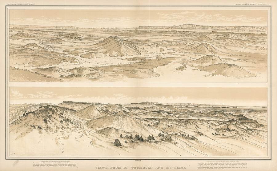 Antique Lithograph: Mt. Trumball & Mt. Emma, Grand Canyon, 1882