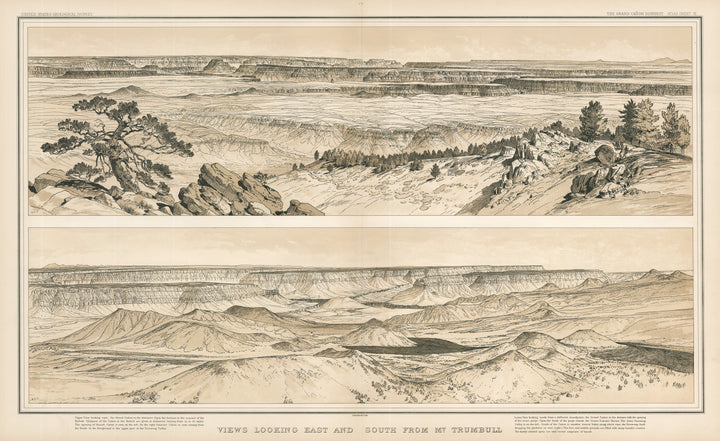 Antique Lithograph: Views Looking East & South from Mt. Trumbull, Grand Canyon by: William Henry Holmes and Julius Bein, 1882
