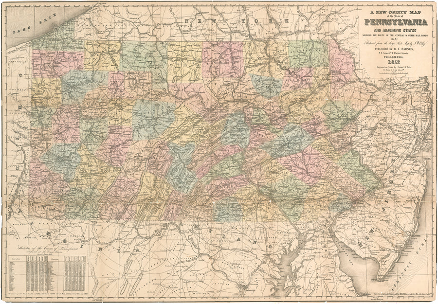 1852 A New County Map of the State of Pennsylvania...