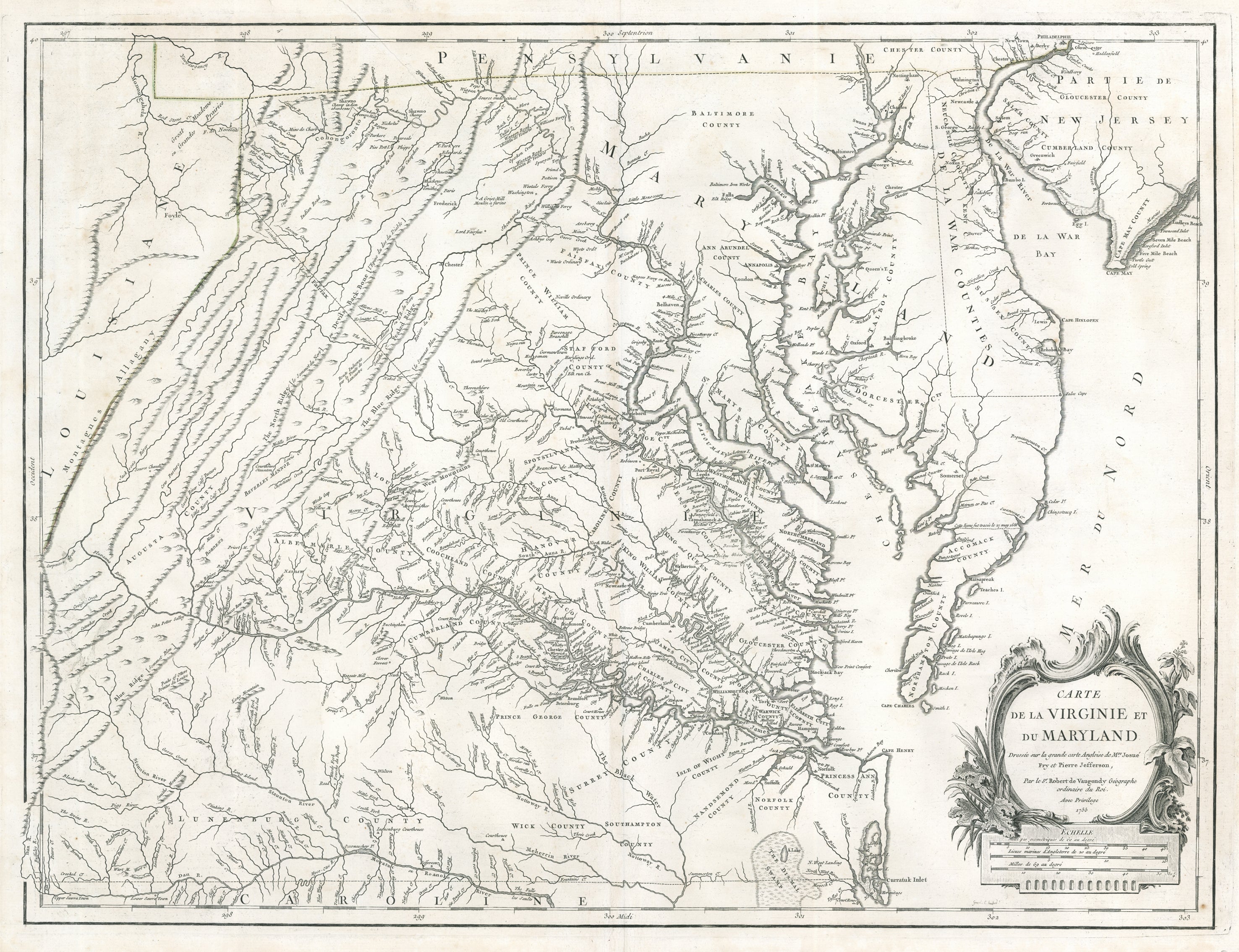 Carte Generale des Etats de Virginie, Maryland, Delaware