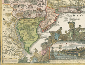Antique Map of English Colonies in America: Recens Edita totius Novi Belgii in America Septentrionali..., by Tobias Conrad Lotter, 1757