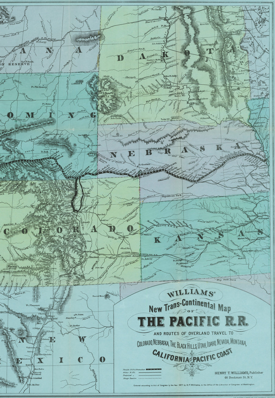 Williams New Trans-Continental Map The Pacific R.R. by Henry Williams, 1877