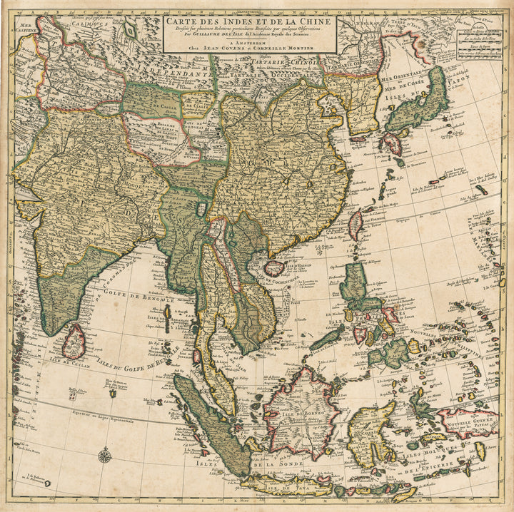 Antique Map of Asia: Carte Des Indes et de la Chine by Delisle / Covens & Mortier, 1730