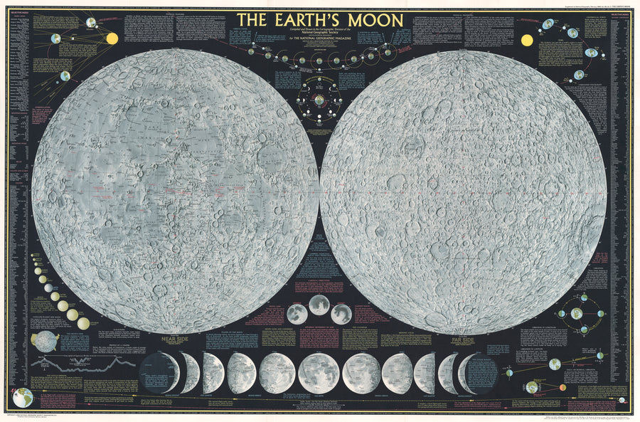 Vintage Map of The Earth’s Moon by National Geographic, 1969