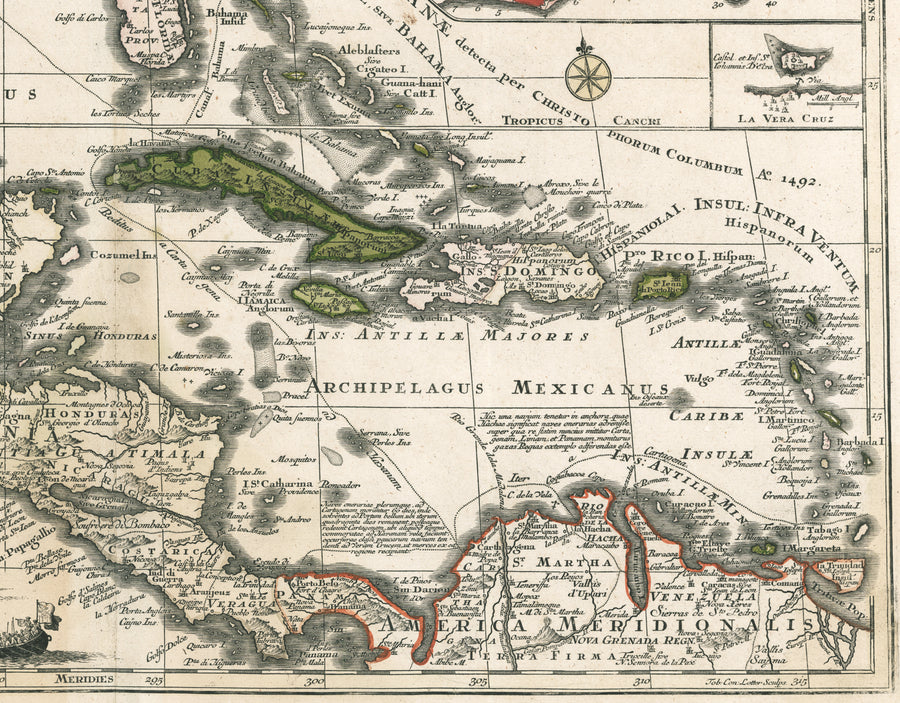 Antique Map of America and Caribbean during the Agre of Pirates: Mappa Geographica Regionem Mexicanam et Floridam… Seutter Lotter, 1750