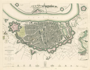 Antique Map of Antwerp, Belgium by the SDUK. 1832