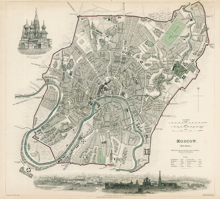 Antique map of Moscow, Russia by the SDUK. 1836