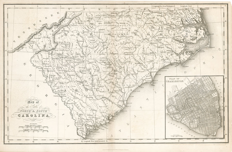 1832 Map of the States of North and South Carolina