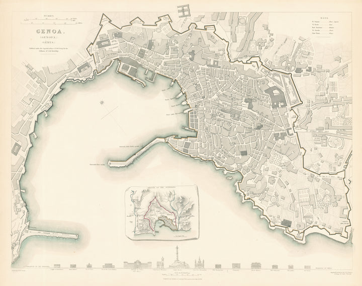 Antique map of Genoa, Italy By SDUK. 1836