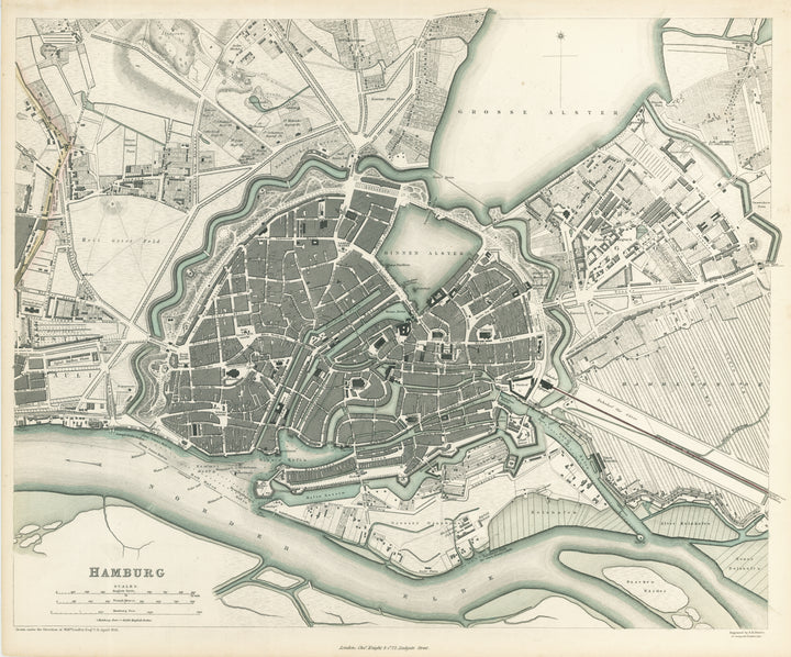 Antique Map of Hamburg, Germany by SDUK. 1841