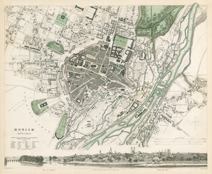 Antique Map of Munich (Munchen), Germany by SDUK. 1832