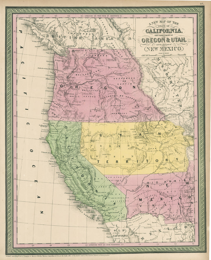 Map of the State of California, The Territories of Oregon & Utah, and the chief part of New Mexico By: Thomas Cowperthwait, 1851