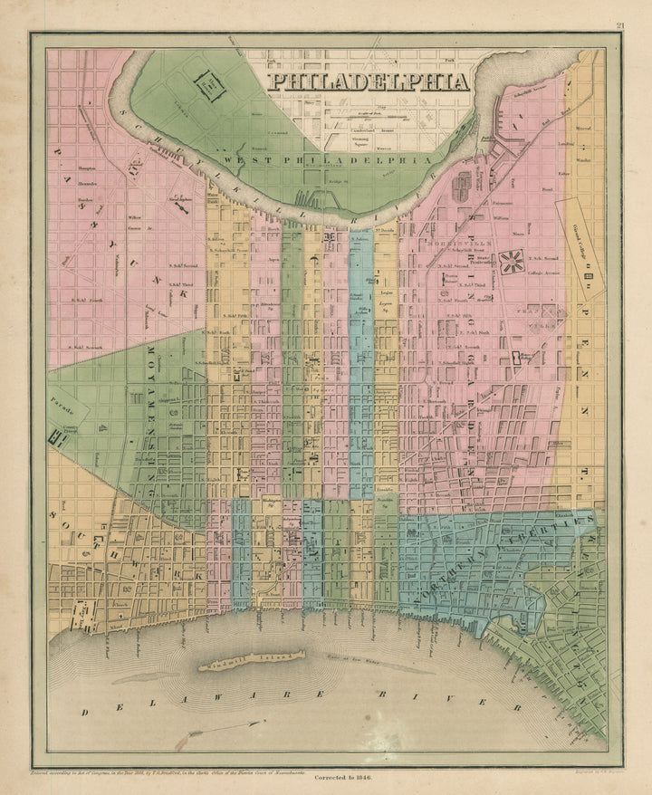 Antique Map of Philadelphia by Thomas G. Bradford, 1846