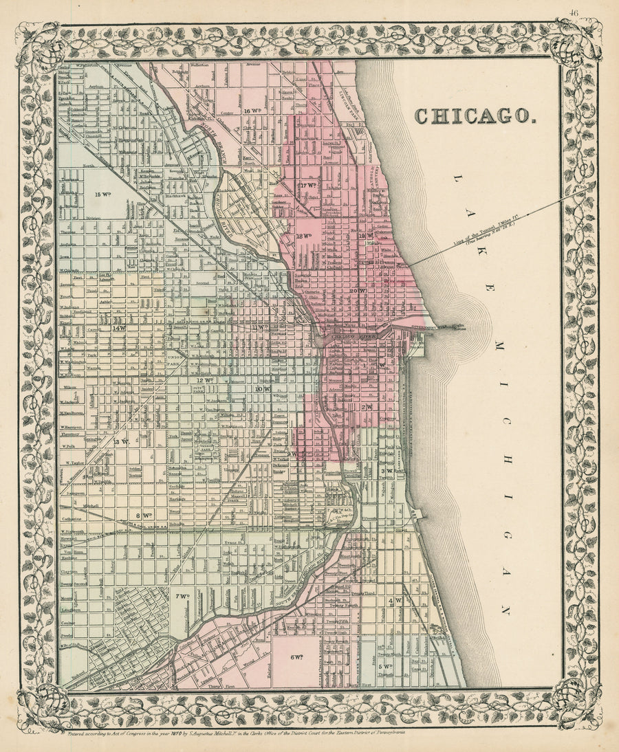 Antique Map of Chicago by Mitchell, 1872 - Great Chicago Fire of 1871
