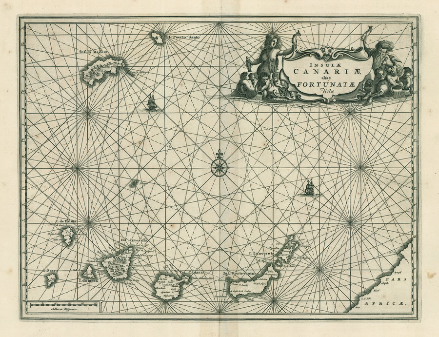 Antique Map of the Canary Islands: Insulae Canariae alias Fortunae dicte by Jacob van Meurs, 1668
