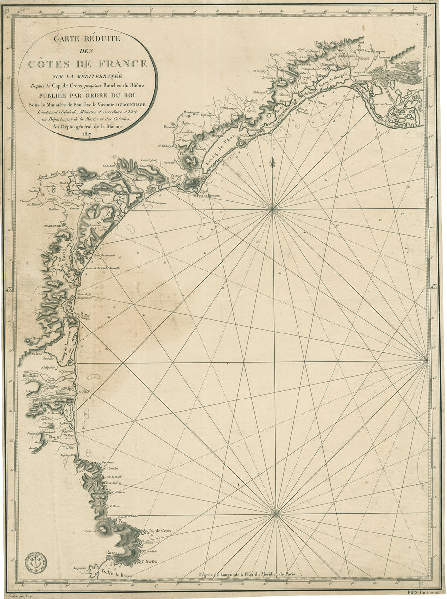 1817 Carte réduite des côtes de France sur la Méditerranée