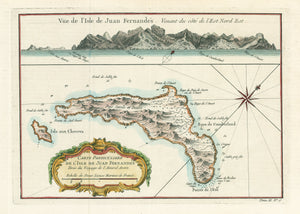 Antique Map of the Juan Ferdinand Islands: Carte Particuliere De ' Isle De Juan Fernandes by Jacques Bellin, 1759