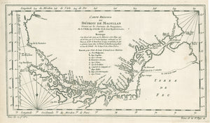 Antique map of the Strait of Magellan: Carte Reduite Du Detroit De Magellan by Jacques Nicolas Bellin, 1753