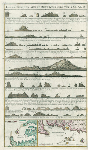 Antique Map of Iceland:  Landkenningen  Aen De Zuyd West Syde Van Ysland By Gerard van Keulen, 1728.