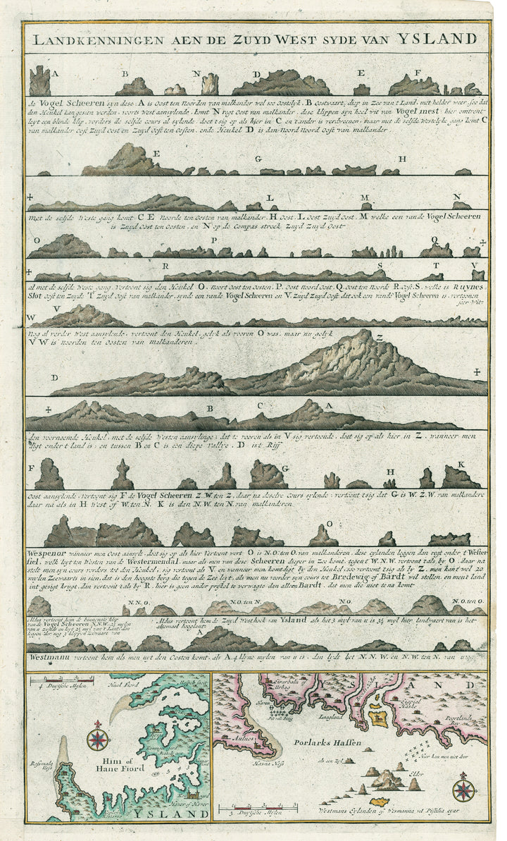 Antique Map of Iceland:  Landkenningen  Aen De Zuyd West Syde Van Ysland By Gerard van Keulen, 1728.