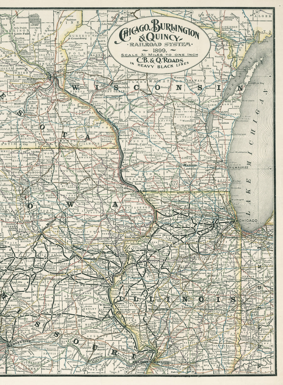 Historic Map: Chicago, Burlington & Quincy Railroad System by Rand McNally, 1899