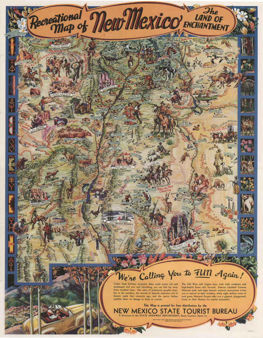 Vintage Recreational Map of New Mexico The Land of Enchantment, 1946 ...
