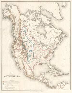 Antique Map Illustrating The Extermination of the American Bison by W.T. Hornaday, 1889