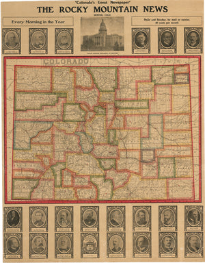 Antique Map of Colorado for the Rocky Mountain News, 1913