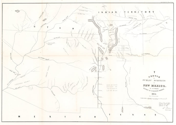 Antique Map New Mexico Territory: Sketch of Public Surveys in New Mexico... by GLO, 1856