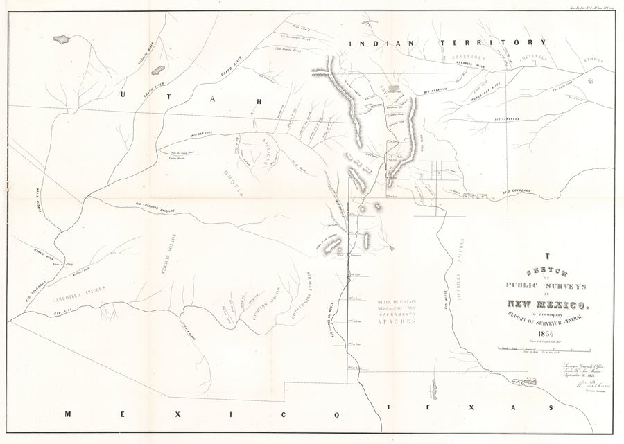 Antique Map New Mexico Territory: Sketch of Public Surveys in New Mexico... by GLO, 1856