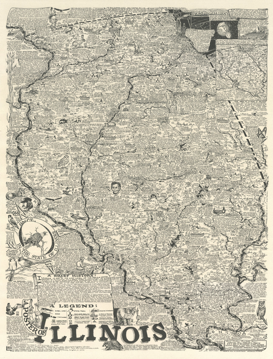 Vintage Pictorial Map: A Poster of Illinois By: Robert Waldmire, 1982