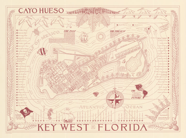 Vintage Map of Key West Florida. Cayo Hueso by Arthur B. Suchy, 1941