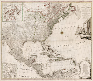 Antique Map of North America: A New and Correct Map of North America with the West India Islands by Lotter, 1784