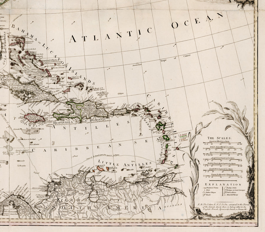 Antique Map of North America: A New and Correct Map of North America with the West India Islands by Lotter, 1784