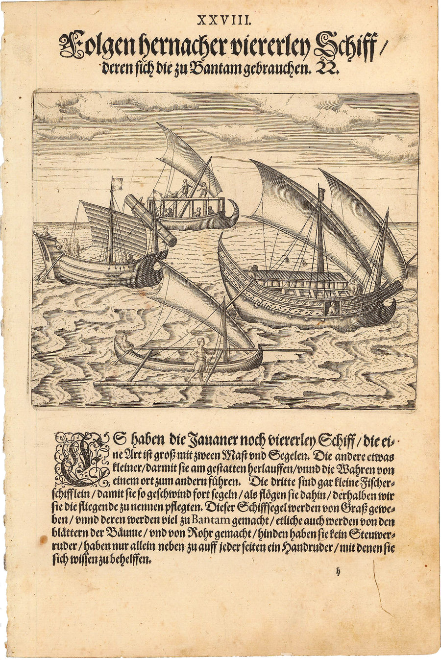 Antique Print of Native Javanese Vessels at Sea  - de Bry, 1599