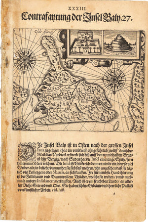 Antique Map of Bali by Theodore de Bry, 1599 : Contrafantung der Insel Baln. XXXIII