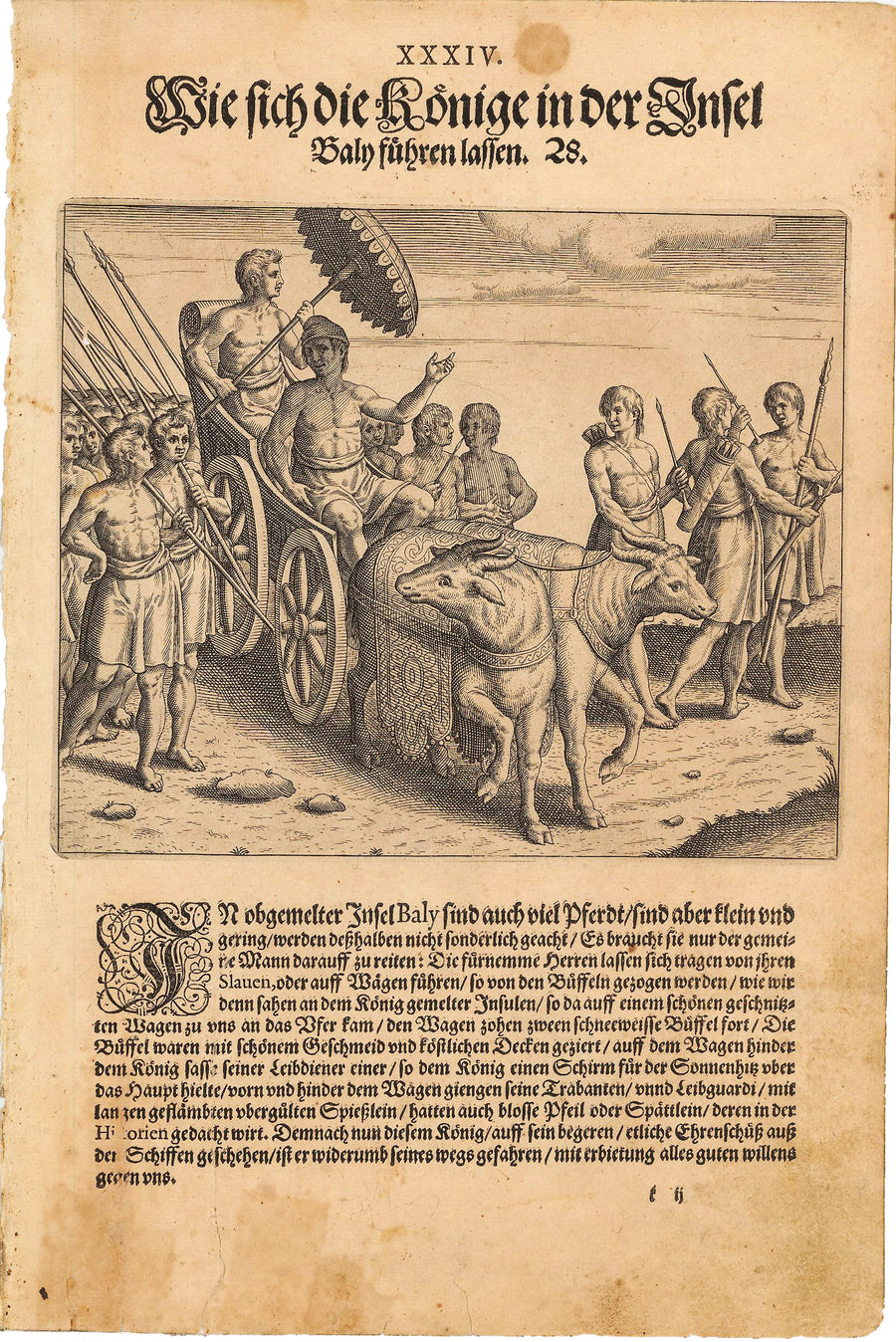 Antique Print of a Native Balinese Royal Procession - de Bry, 1599