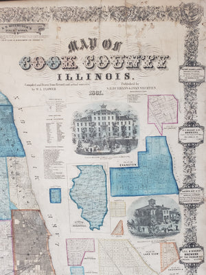 Map of Cook County Illinois with Chicago by W. L. Flower, 1861