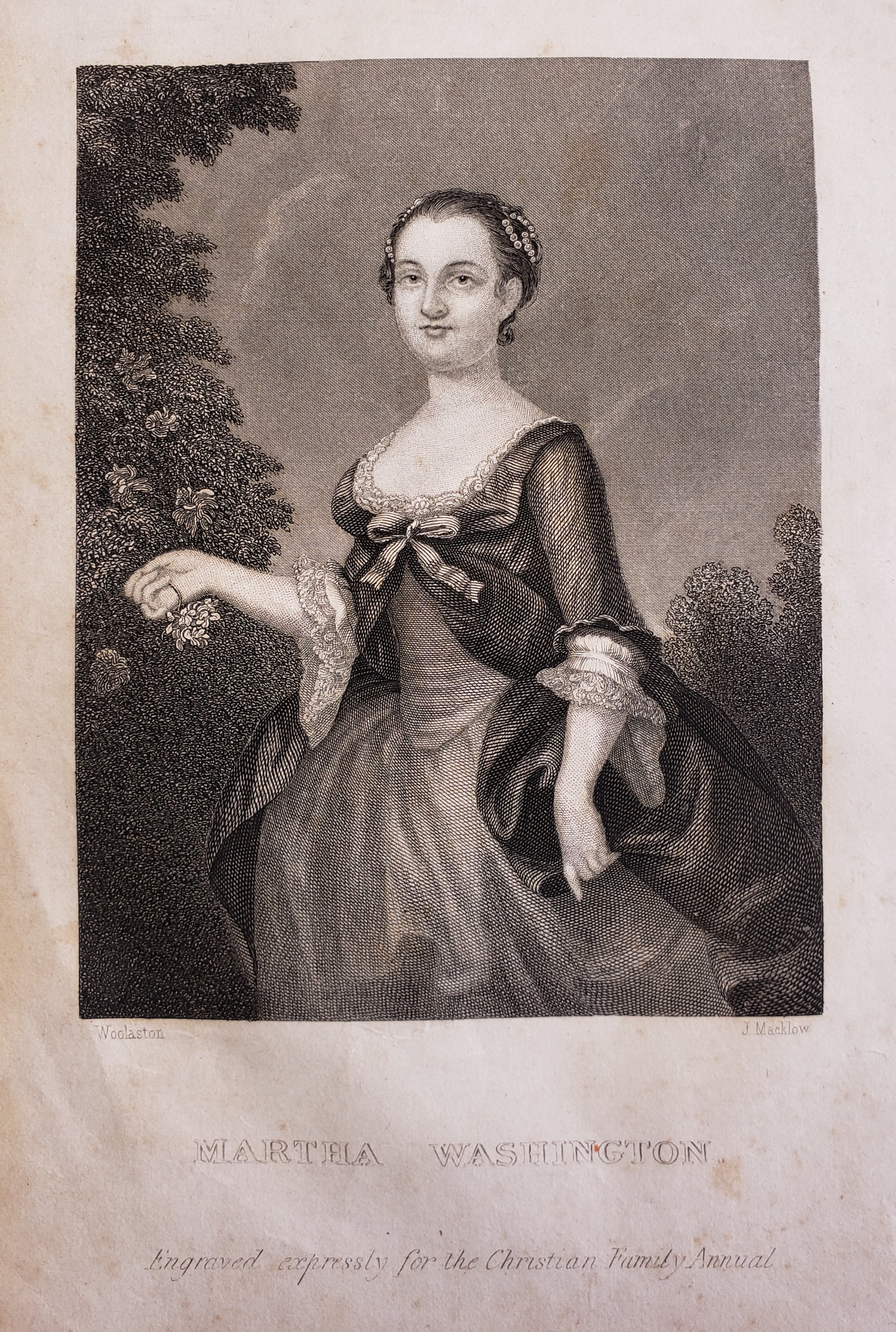 Antique print of Martha Washington by John Woolaston, 1846 New World
