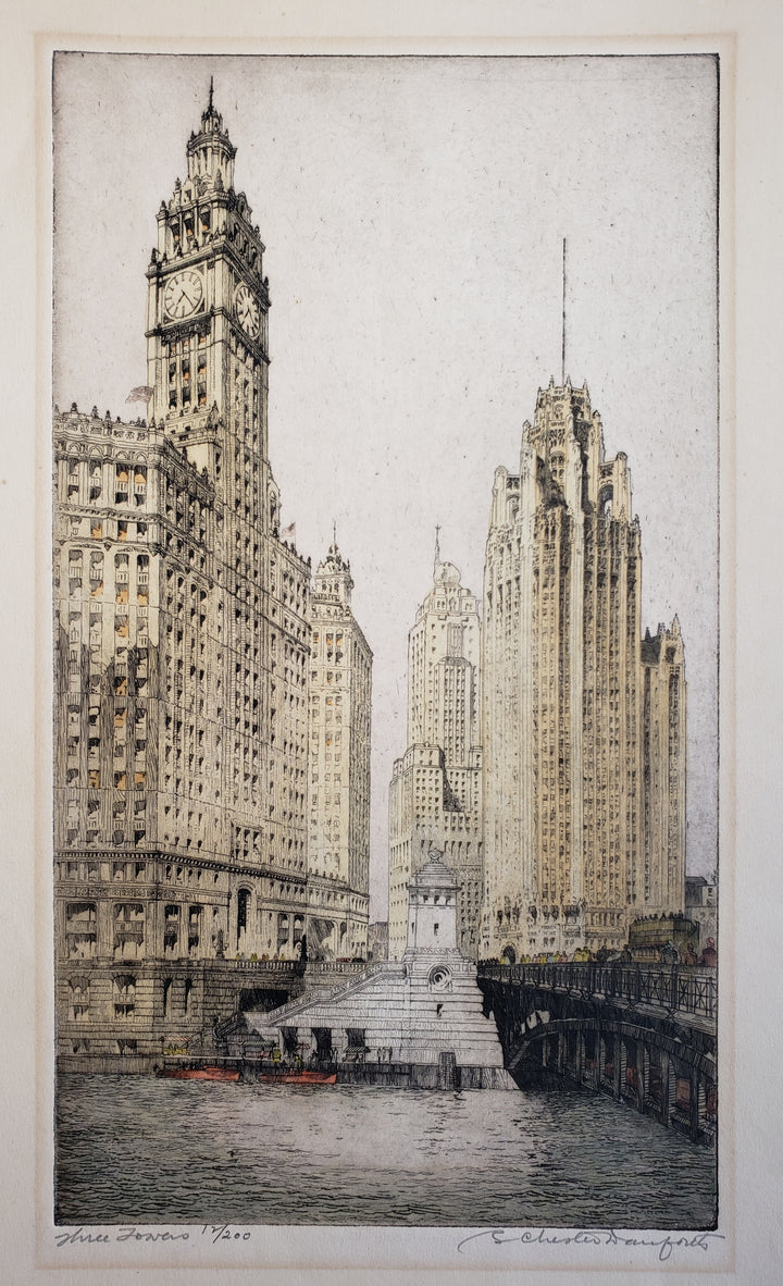 Original Print of Chicago Three Towers by: Dnforth, 1930s