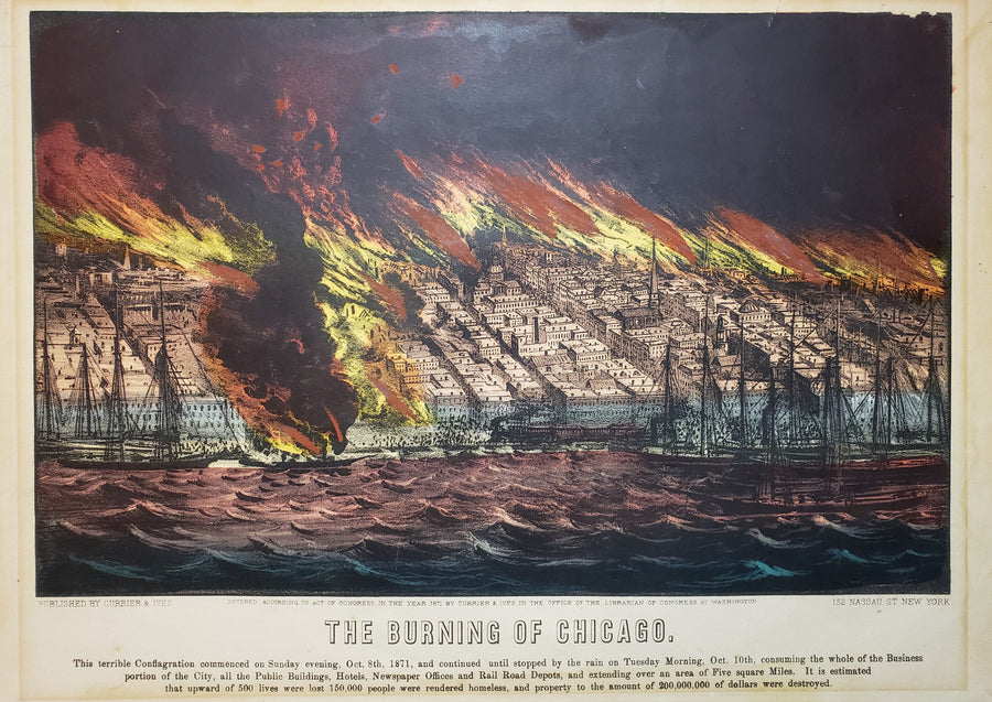 Fine Original Print of the Burning of Chicago by Currier & Ives, 1871
