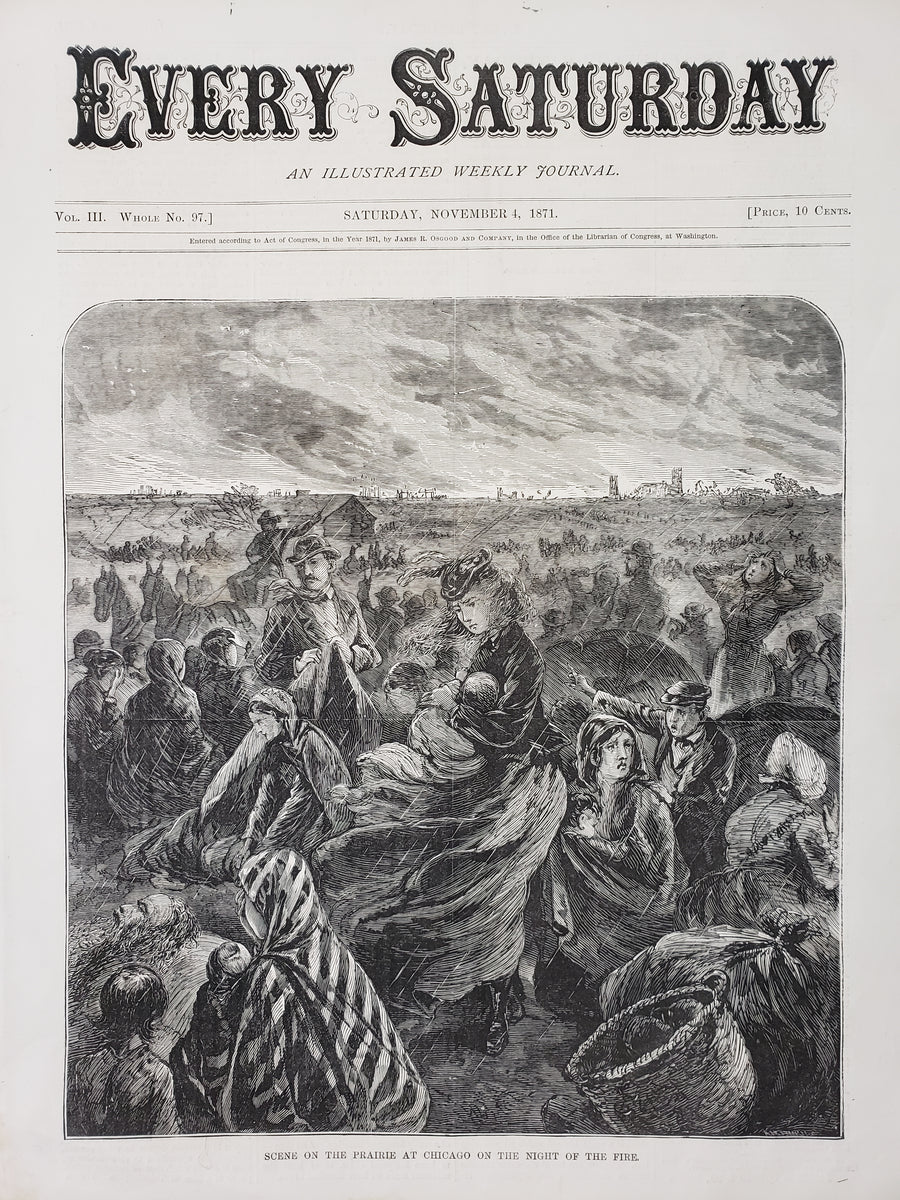 Antique Print Scene on the Prairie at Chicago on the Night of the Fire 1871