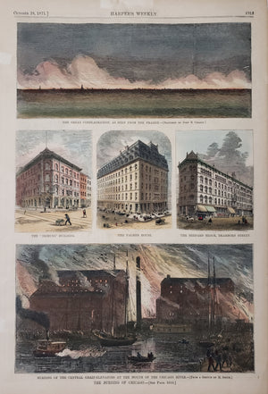Antique Print : The Burning of Chicago by: Harper's Weekly, 1871